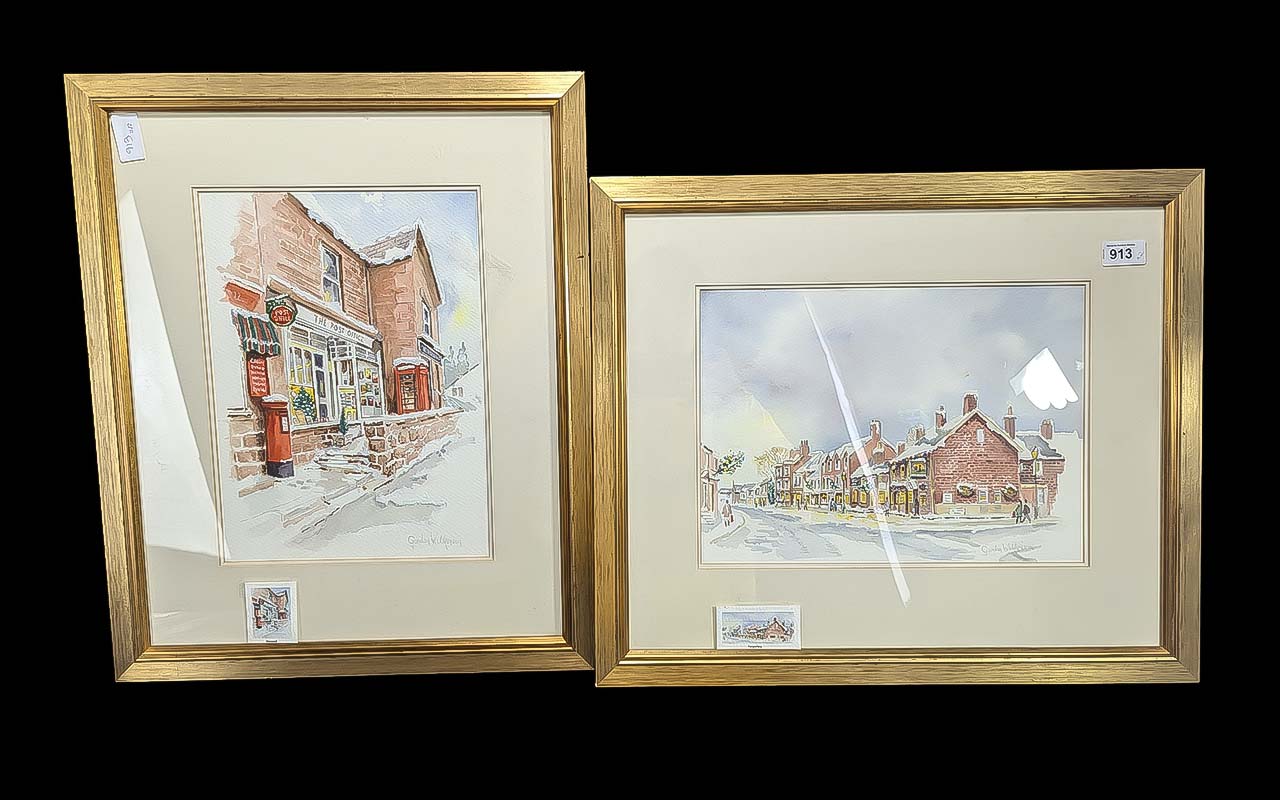 Pair of Water Colours by Gordon Wilkinson, depicting two Cheshire villages, Heswall and Tarporley.