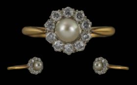 Edwardian Period 1901 - 1910 Ladies Pleasing 18ct Gold Diamond and Pearl Set Cluster Ring, flower