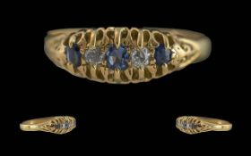 Antique Period - c,1900 Ladies 18ct Gold Sapphire and Diamond Set Ring, Raised Open worked