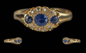 Antique Period Attractive Ladies 18ct Gold Sapphire and Diamond Set Ring, pave set, full hallmark