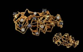 Ladies 18ct Gold Naturalistic Brooch Set with Sapphires and Diamonds of Good Colour / Clarity. Tests