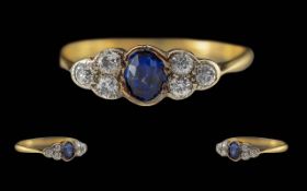 Ladies Attractive and Petite 18ct Gold Sapphire and Diamond Set Dress Ring, not marked, tests