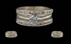 Ladies 18ct White Gold Diamond Set Contemporary Dress Ring, Marked 18ct to Interior of Shank. The