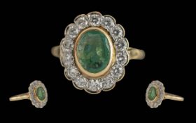 Ladies - Pleasing Quality 18ct Gold Diamond and Emerald Set Cluster Ring, Full Hallmark to
