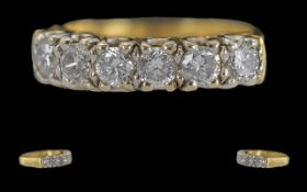 Ladies - Pleasing Quality 18ct Gold 6 Stone Diamond Set Ring, Full Hallmark to Interior of Shank.