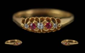 Victorian Period 1837 - 1901 18ct Gold 5 Stone Ruby and Diamond Set Ring, gallery setting,