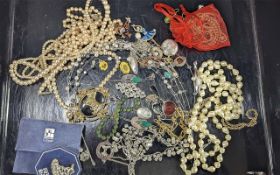 Mixed Bag of Costume and Silver Jewellery. Includes Pearls, Brooches, Pendants, Necklaces etc.