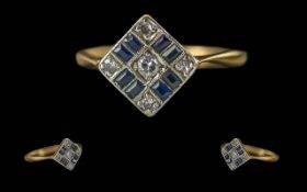 Ladies Attractive 18ct Gold and Platinum Petite Diamond and Sapphire Set Ring, The Pave Set Diamonds