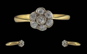 Antique Period Ladies 18ct Gold Diamond Set Cluster Ring, Flower head Setting. Tests 18ct. Well