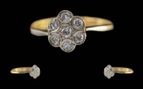 Ladies Petite 18ct Gold Diamond Set Cluster Ring, full hallmark to interior of shank, the pave set