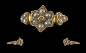 Victorian Period 1837 - 1901 Ladies Petite 15ct Gold Seed Pearl Set Ring, Marked 15ct to Interior of