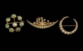 Antique Trio of 9ct & 15ct Gold Brooche