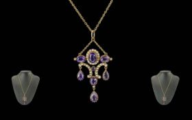 Victorian Period 1837 - 1901 Superb Quality Ladies 9ct Gold Openwork Amethyst and Seed Pearl Set