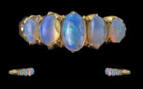 Antique Period - Pleasing Quality Ladies 15ct Gold 5 Stone Opal Set Ring, Raised Setting. c.1900.