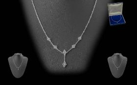 A Fine Contemporary Designed 18ct White Gold Elegant Diamond Set Necklace With Drop - Figure Of 8