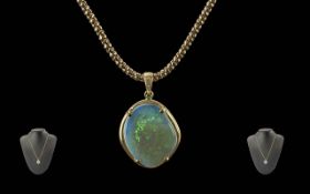 Ladies Fine Quality 14ct Gold Opal Set Pendant Attached to a 9ct Beaded Design Chain. Both Pendant