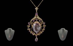 Victorian Period 1837 - 1901 Excellent Ladies 9ct Gold Large Openwork Pendant/ Brooch Set With