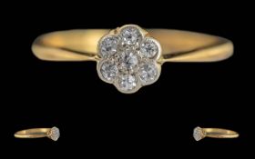 Ladies 18 Carat Gold Diamond Set Cluster Ring flower head setting. Marked 18ct to shank. Well