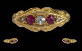 Antique Period Ladies 18ct Gold Ruby and Diamond Set Ring full hallmarks for Chester to interior