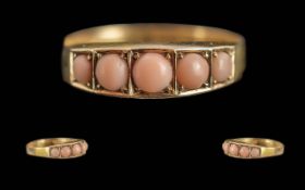 Antique Period Pleasing 15ct Gold Pink Coral Set Ring - With Full Hallmark To Interior Of Shank