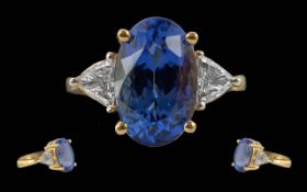 Ladies - Stunning Quality 18ct Gold Tanzanite and Diamond Set Dress Ring, Marked 18ct to Interior of