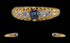 Antique Period Ladies 18ct Gold Attractive Sapphire / Diamond Set Ring, Mark Rubbed for 18ct,