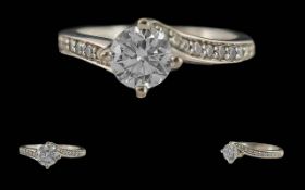 Ladies 18ct White Gold Diamond Set Dress Ring, Full Hallmark to Interior of Shank. The Central