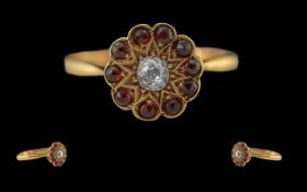 Victorian Period 1837 - 1901 Ladies Petite / Exquisite 18ct Gold Diamond and Garnet Set Cluster