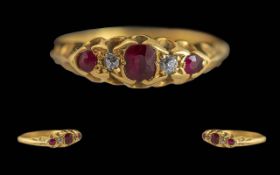 Antique Period Ladies 18ct Gold Pleasing Ruby & Diamond Set Ring, marked 18ct to interior of