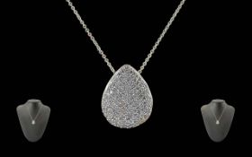 Ladies Large Pave Set 9ct Gold Diamond Pendant and Chain, Marked 9.375. Diamond Twinkle Like