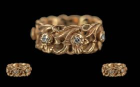 Clogau Gold Stuart Devlin Designed 14 Carat Gold Naturalistic Diamond Set Ring signed and marked