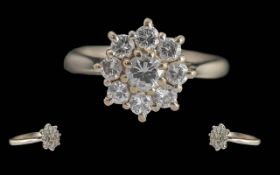 Ladies Pleasing Quality 18ct White Gold Diamond Set Cluster Ring, flowerhead design. Full hallmark