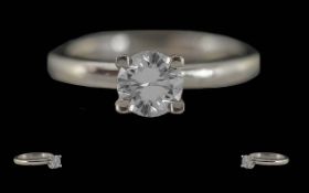 Ladeis Quality Platinum Single Stone Diamond Dress Ring, Full Hallmark 950 Platinum to Shank