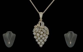18ct White Gold Diamond Pendant, Modelled In The Form Of A Bunch Of Grapes, Set With Round Modern