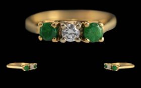 Ladies 18ct Gold Pleasing 3 Stone Emeral