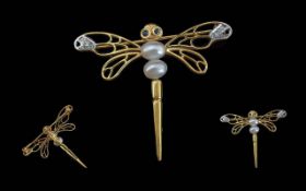 Ladies 9ct Gold Naturalistic Pearl, Diam