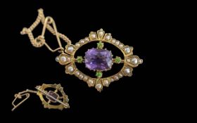 Victorian Period 1837 - 1901 Ladies Exquisite 15ct Gold Suffragette Small Brooch with Safety Chain.