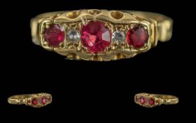 Mid Victorian Period Exquisite Ladies 18ct Gold Ruby & Diamond Set Ring - Well designed setting.