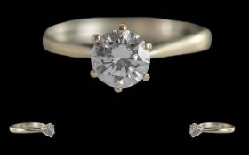 Ladies Fine Quality Contemporary 18ct White Gold Single Stone Diamond Set Ring,