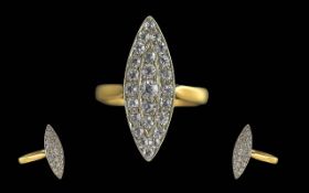 Edwardian Period 1902 - 1910 Ladies 18ct Gold Diamond Set Boat Shaped Ring.