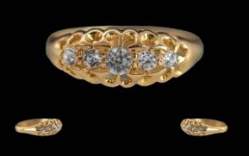 Ladies - Early 20th Century 18ct Gold 5 Stone Diamond Set Ring, Raised Setting.