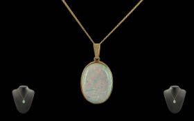Ladies Attractive Pleasing Quality 9ct Gold Single Stone Opal Set Pendant with Attached 9ct Gold