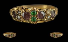 Ladies Pleasing Victorian Period 15ct Gold Ruby & Emerald Set Ring.