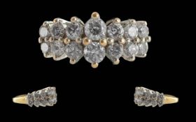 Ladies 18ct Gold Two Row Diamond Set Ring - Hallmark To Interior Of shank.