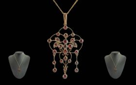 Victorian Period 1837 - 1901 Ladies 9ct Gold Fire Garnet Set Tassel Drop Pendant with Attached 9ct