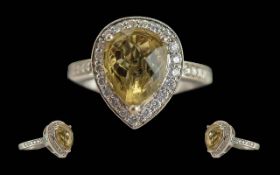 Ladies - Pleasing Designed 18ct WHite Gold Citrine and Diamond Set Dress Ring,