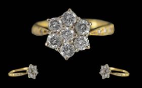 Ladies Excellent 18ct Gold Diamond Set Cluster Ring, Full Hallmark to Interior of Shank.