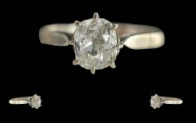 Antique Period 18ct White Gold Single Stone Diamond Set Ring - Not Marked But Test High Ct Gold.