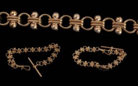 Antique Period Excellent Quality 9ct Gold - Pleasing Designed Bracelet with T-Bar and Lobster Claw