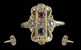 Ladies 14ct Gold Diamond, Ruby and Sapph
